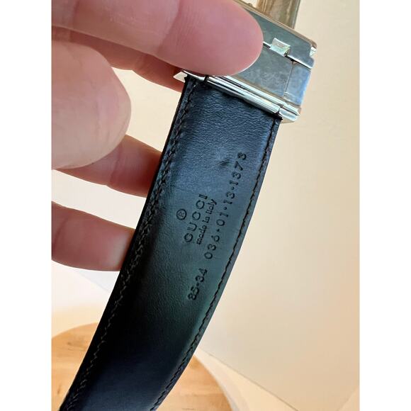 Gucci Made in Italy Black Genuine Leather G Buckle Silver Belt Size Medium main image 15